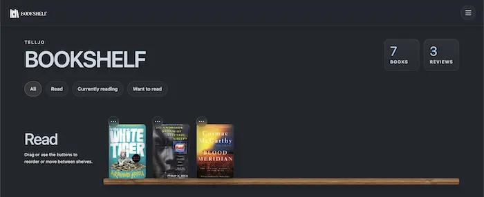 Screenshot of the Bookshelf book cataloguing application