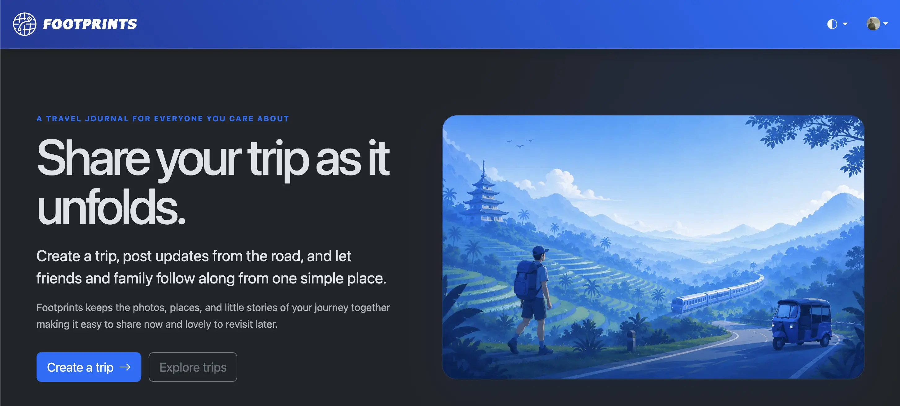 Screenshot of Footprints, my travel journaling application